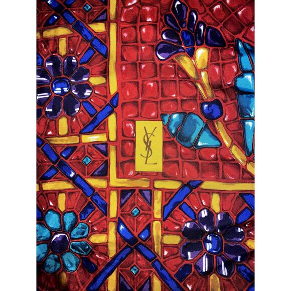 YSL Yves Saint Laurent Silk Scarf Jewel Print GORGEOUS COLORS Old Money Mob Wife - Picture 4 of 6